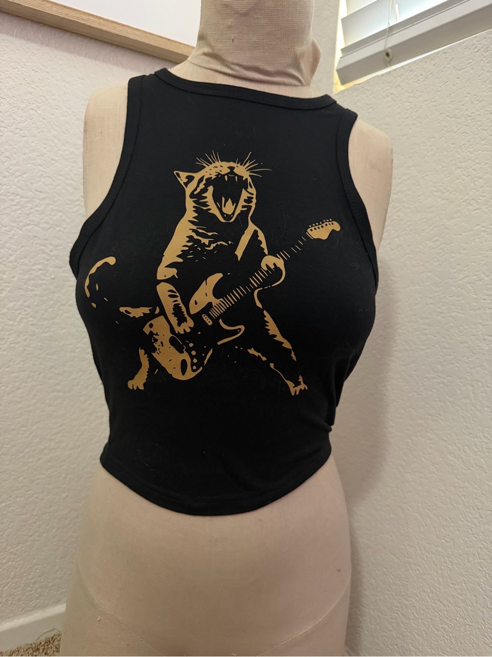 Black Cat Guitar Graphic Crop Tank Top - Brand